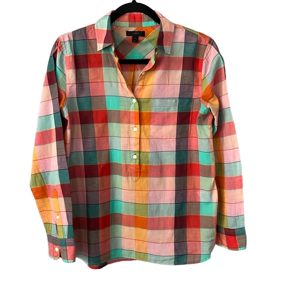 J. Crew Rainbow Vintage Plaid Tunic Lightweight Blouse - Picture 2 of 8
